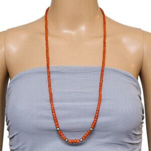Vintage Boho Mediterranean Natural Undyed Salmon Red Coral Sterling Restrung 27g